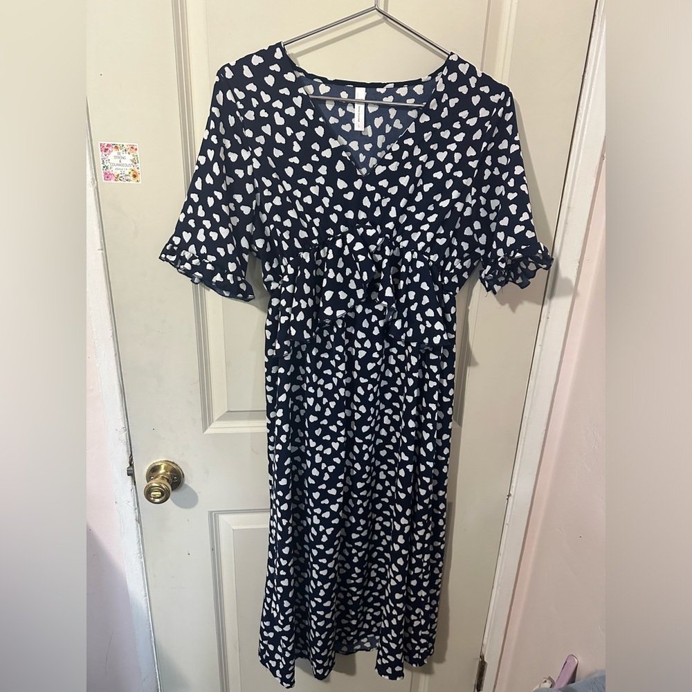 Women’s Blue Maxi Dress Hearts Print
